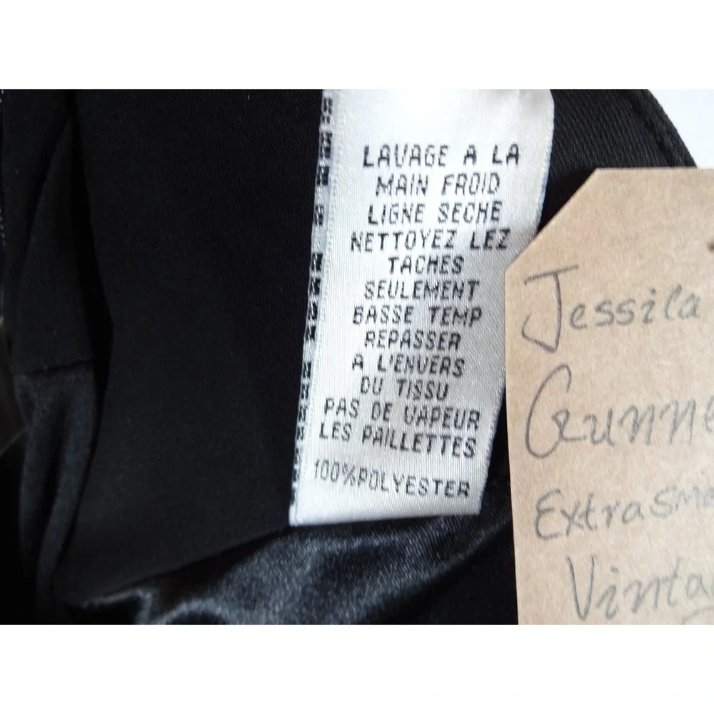 VTG Jessica McClintock Gunne Sax Dress Womens 3 Black Gold Sequin Bubble Hem
